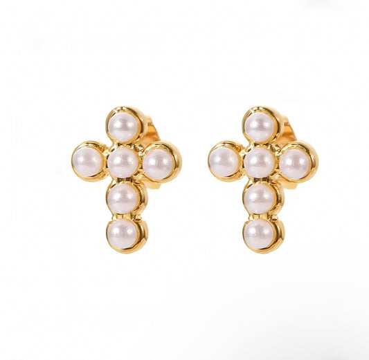 Cross Pearl Studs