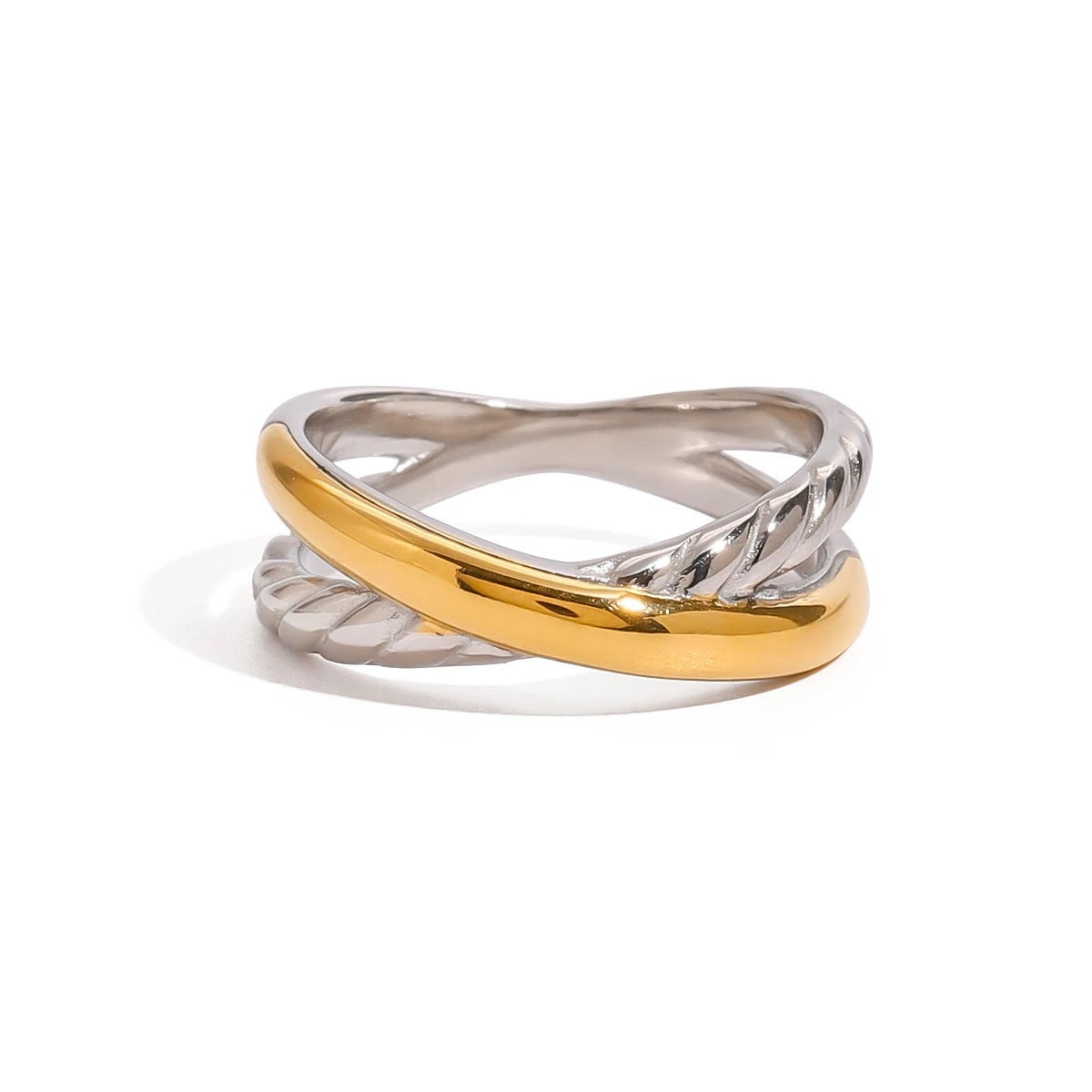 Two Tone Cross Band Ring